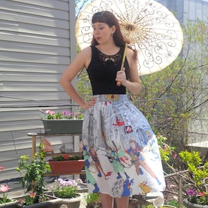 Custom: Ghostbusters Pleated or Gathered Full Skirt, A-Line, Vintage 80s Cartoon Fabric, Retro MCM, Modest Halloween Costume