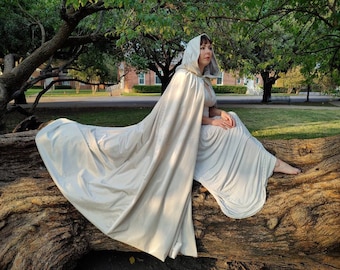 Ivory Velvet Hooded Cape, Bridal Wedding Cloak, Elf Cosplay Robe