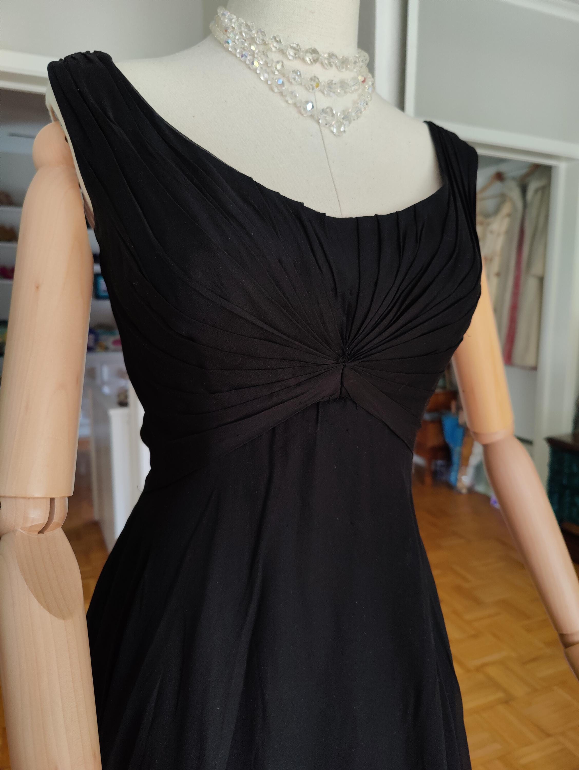 sachin and babi light blue dress 1950s Snowy White Silk Beaded Dress by Ceil Chapman