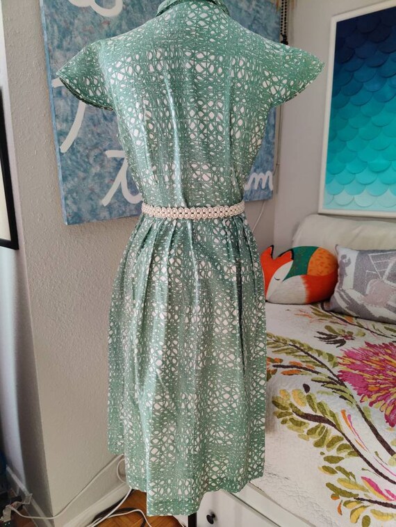 Size M: Green Cotton House Dress 1950s/60s, Bea Y… - image 6