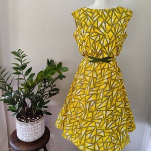 Size L: L'Aiglon 60s Citrus Sunbeam Dress, Vintage Lemon Yellow Mid Century Sundress 50s 60s IGWLA, Maisel Mad Men MCM Pinup Volup image 1