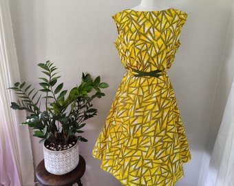 Size L: L'Aiglon 60s Citrus Sunbeam Dress, Vintage Lemon Yellow Mid Century Sundress 50s 60s IGWLA, Maisel Mad Men MCM Pinup Volup