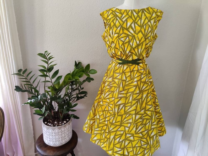 Size L: L'Aiglon 60s Citrus Sunbeam Dress, Vintage Lemon Yellow Mid Century Sundress 50s 60s IGWLA, Maisel Mad Men MCM Pinup Volup image 1