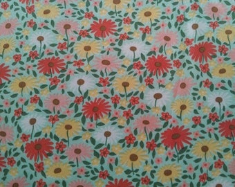 Tela de punto vintage de los años 70 con estampado de margaritas, poliéster elástico, 58x63"