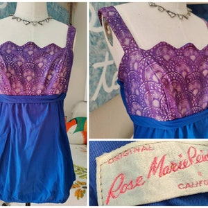 Size M: Rose Marie Reid Vintage Lace Swimsuit, 50s Swim Pinup Playsuit, Retro One Piece, Maisel Mad Men 1950s 60s Summer Beach Pool image 1