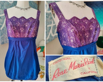Size M: Rose Marie Reid Vintage Lace Swimsuit, 50s Swim Pinup Playsuit, Retro One Piece, Maisel Mad Men 1950s 60s Summer Beach Pool