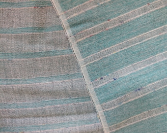 Turquoise & Grey Striped Vintage Fabric, 42" x 3.75 yards 50s Wool Yardage Mid Mod MCM Retro 60s Stripes Print
