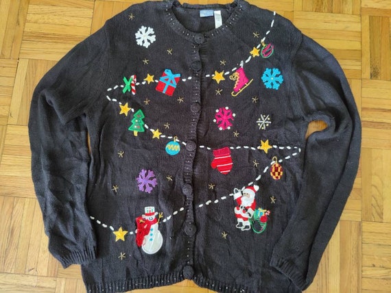 Size M/L/XL Ugly Christmas Sweater, Black Santa S… - image 1
