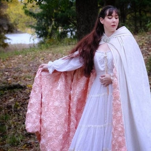 Snow & Roses: White Velvet Blush Satin Cape with Hood, Ivory Bridal Wedding Cloak, Veil Alternative, Winter Bride, Cosplay Costume, Ice Robe image 1