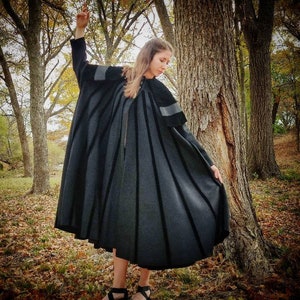 Size S/M Lilli Ann Black Trapeze Swing Coat, 1950s Mid Century Retro Jacket, 100% Mohair Wool MCM Mid Mod Women's Statement Princess Coat