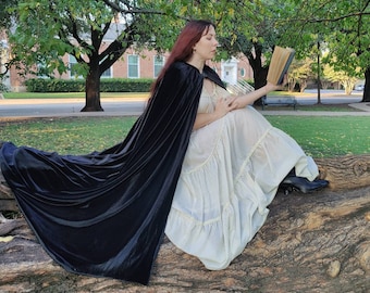 Lined Black Velvet Cape, Mandarin Collar, Fantasy Costume Cloak