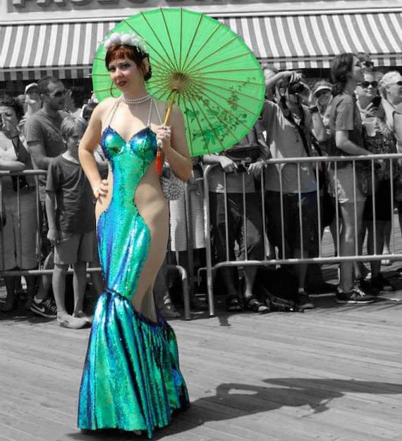 OOAK Irridescent Mermaid Costume Ariel Coney Island Sequined Tail Blue Green Walkable Siren Adult Mermaid Costume Etsy UK
