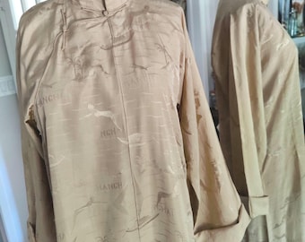 1930s Shanghai Silk Robe: Mermaid Print, Asian Kimono, Size M
