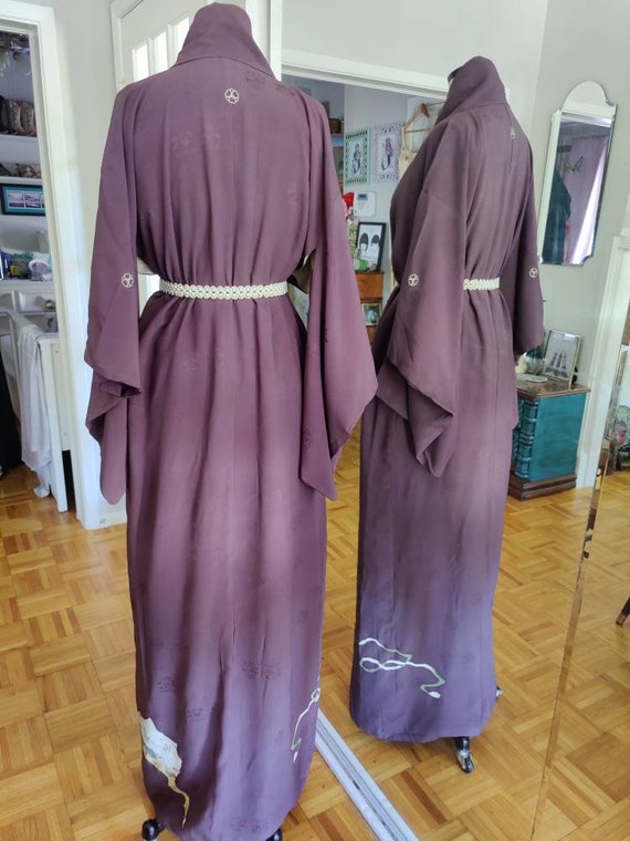 One Size Antique Purple Silk Kimono, Vintage Japa… - image 5