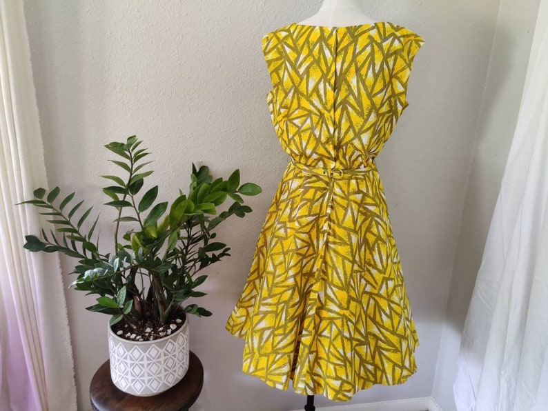 Size L: L'Aiglon 60s Citrus Sunbeam Dress, Vintage Lemon Yellow Mid Century Sundress 50s 60s IGWLA, Maisel Mad Men MCM Pinup Volup image 3