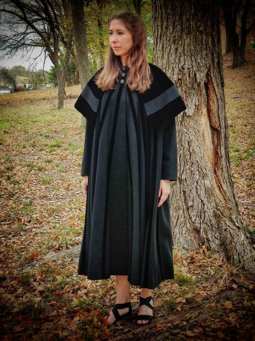 Size S/M Lilli Ann Black Trapeze Swing Coat, 1950s Mid