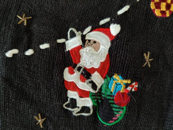 Size M/L/XL Ugly Christmas Sweater, Black Santa S… - image 2