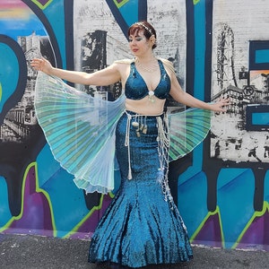 Sapphire Blue Sequined Mermaid Skirt/Tail- Adult Mermaid Costume, Ariel, Coney Island Parade, Walkable Siren Halloween Under The Sea Couture