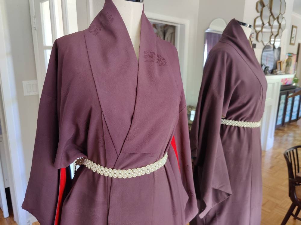 One Size Antique Purple Silk Kimono, Vintage Japanese Robe 3