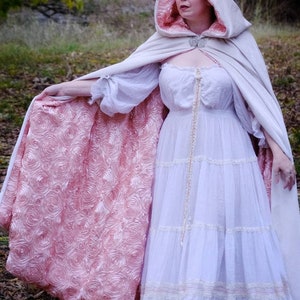 Snow & Roses: White Velvet Blush Satin Cape with Hood, Ivory Bridal Wedding Cloak, Veil Alternative, Winter Bride, Cosplay Costume, Ice Robe image 2
