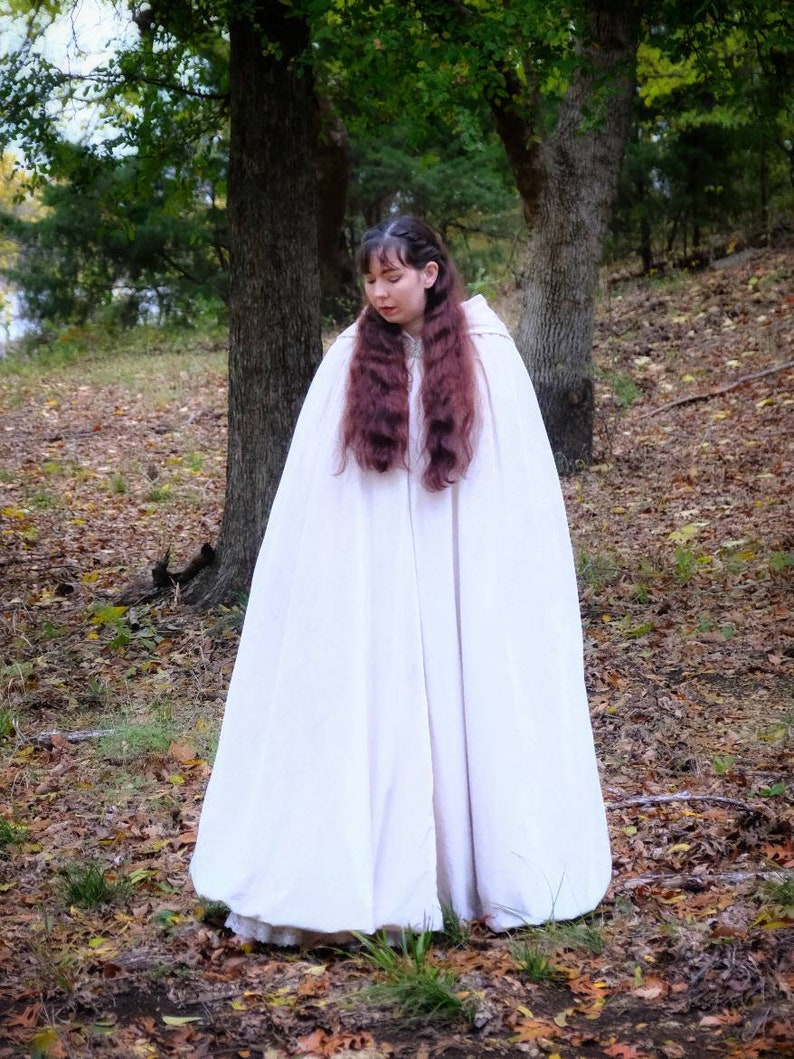 Snow & Roses: White Velvet Blush Satin Cape with Hood, Ivory Bridal Wedding Cloak, Veil Alternative, Winter Bride, Cosplay Costume, Ice Robe image 6