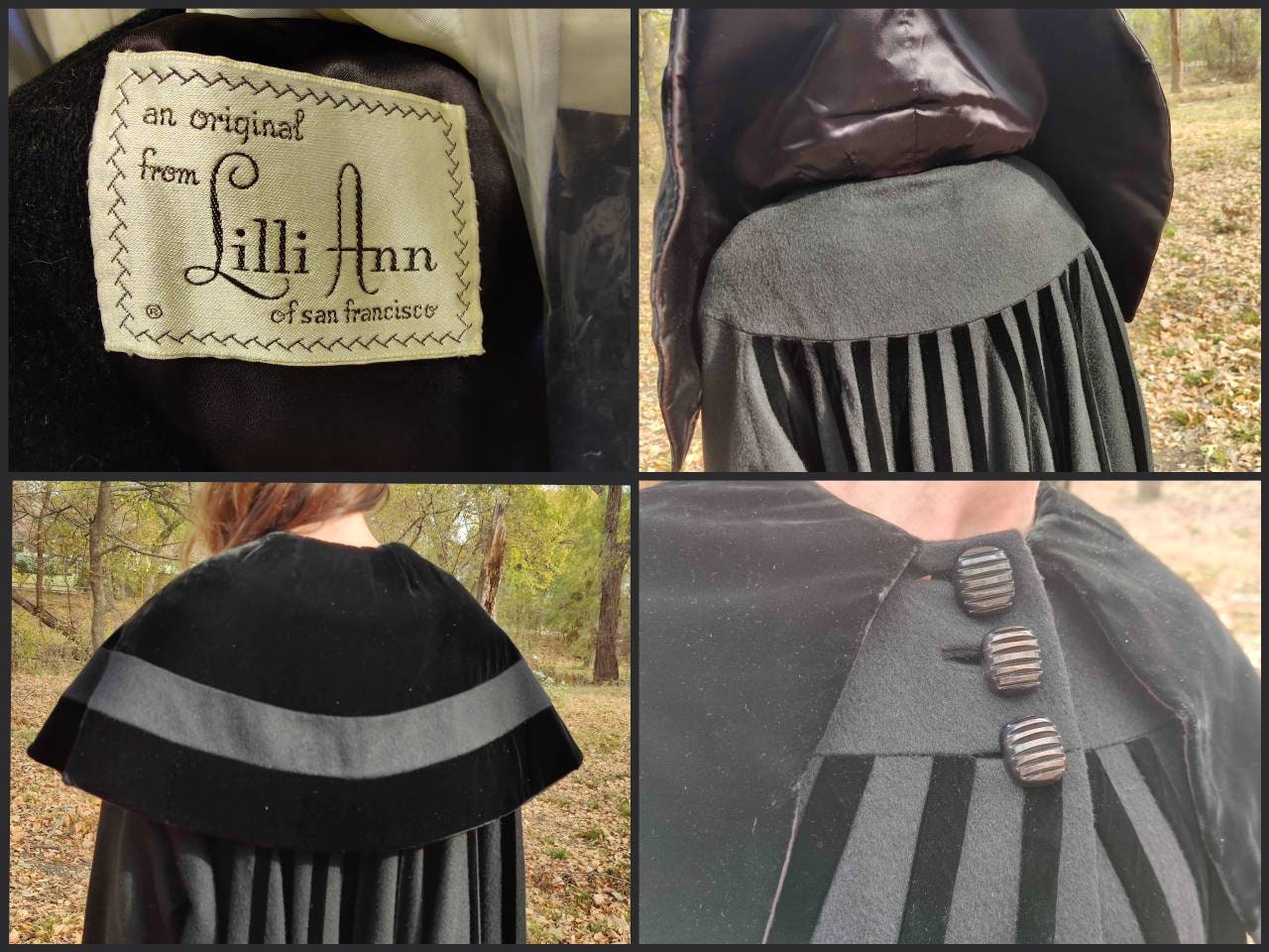 Size S/M Lilli Ann Black Trapeze Swing Coat, 1950s Mid