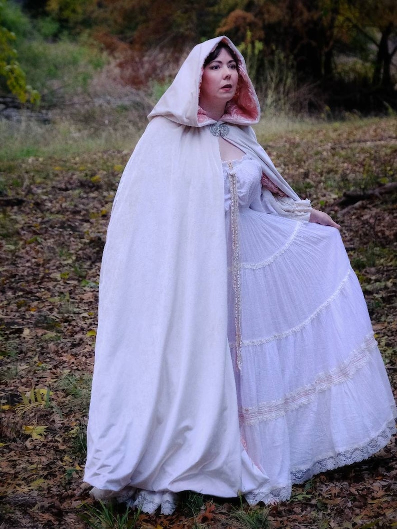 Snow & Roses: White Velvet Blush Satin Cape with Hood, Ivory Bridal Wedding Cloak, Veil Alternative, Winter Bride, Cosplay Costume, Ice Robe image 10