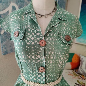 Size M: Green Cotton House Dress 1950s/60s, Bea Young Casual Everyday Vintage, MCM Mid Century 50s, Maisel Mad Men image 1