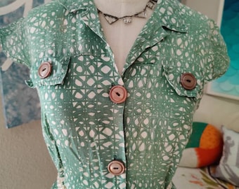 Size M: Green Cotton House Dress 1950s/60s, Bea Young Casual Everyday Vintage, MCM Mid Century 50s, Maisel Mad Men