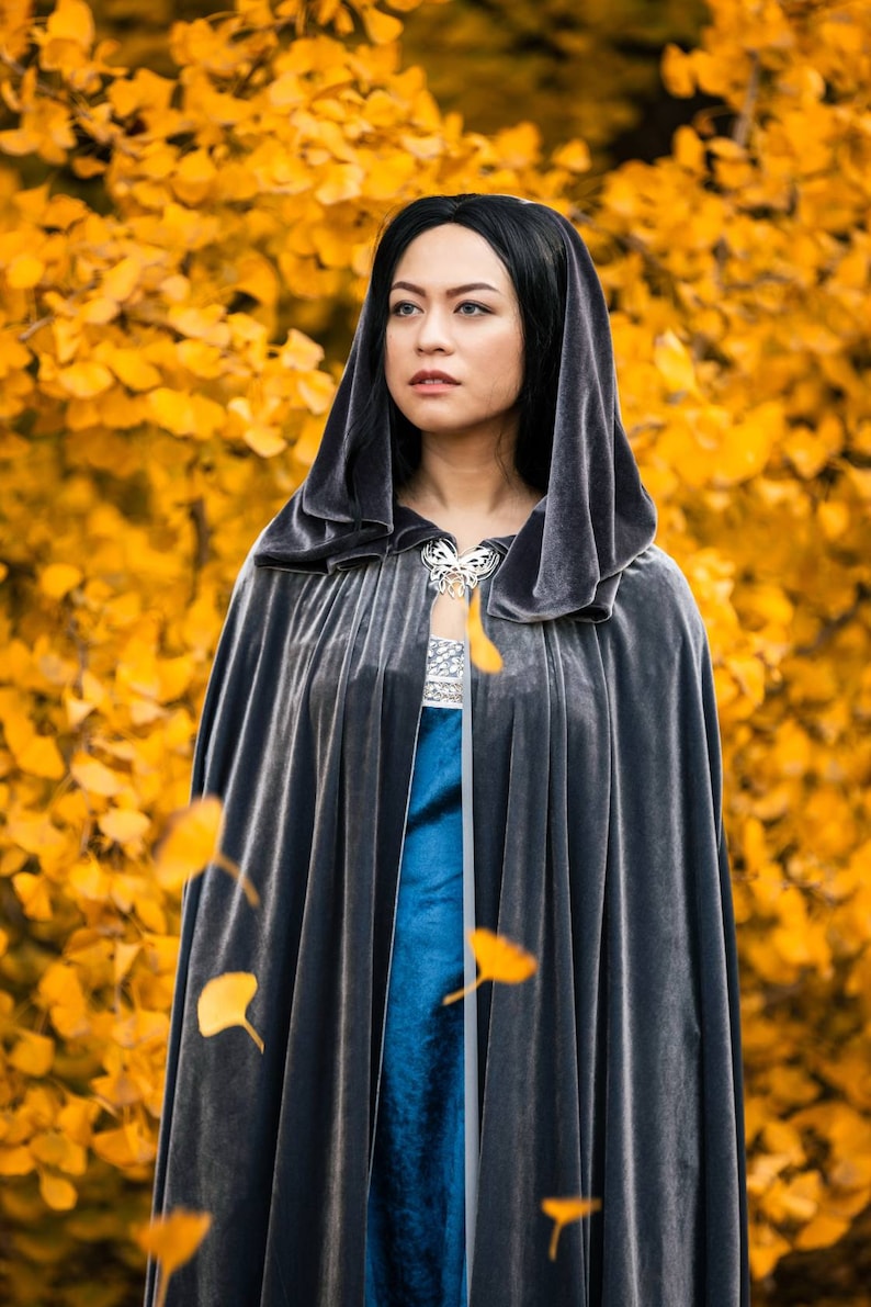 Custom: Arwen Requiem Inspired Cape, Lord of the Rings Cloak Elven Fantasy Cosplay with Butterfly Brooch, Adult Silver Grey Elf Costume image 9