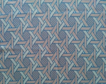 Vintage Knit Fabric, 61 x 39", Poly Stretch, Blue & Mauve Yardage 1970s, Angular Retro