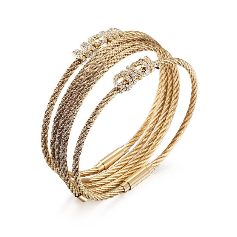 Stainless Steel Cable CZ Blessed Pendant Bracelet Magnet Gold and Silver