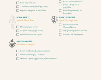 Sunday Reset Checklist | Printable Routine Planner for Organization, Mindfulness & Productivity | Digital Gifts for Last Minute Shoppers