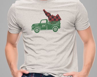 Idaho Shirt| Idaho Tee| Idaho Christmas| Buffalo Plaid| Vintage Truck| Idaho Gift| 208 Tee| 208 Shirt| Unisex Tee| Idahome| Idaho In Truck