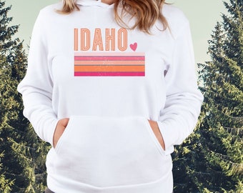 Crushin' On Idaho Unisex Midweight Hoodie| White| Graphic Hoodie| Idaho| Striped| Rainbow| Valentines| Love