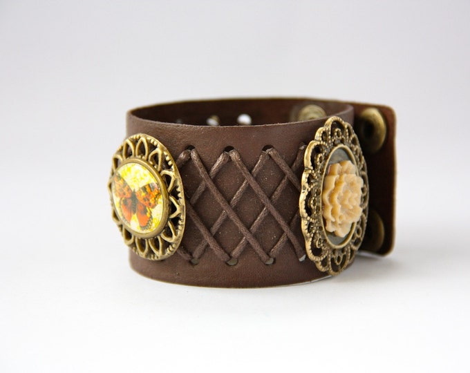 Butterfly Leather Cuff Bracelet Etsy