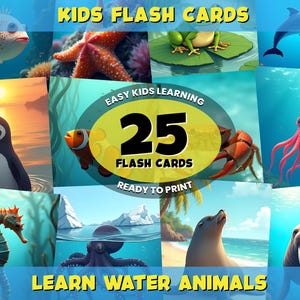 25 Karteikarten Wassertiere für Kinder | Druckbare Lernkarten Ozean | Kleinkinderziehung | Meerestier Karteikarte Aktivität | Digitaler Download