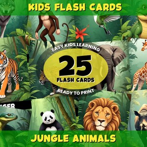 25 tarjetas didácticas de animales de la selva para niños / Tarjetas de aprendizaje preescolar / Educación infantil / Tarjeta educativa con temática de la selva / Descarga digital