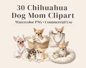 Paquete de imágenes prediseñadas de mamá chihuahua / PNG de acuarela para sublimación, Cricut (uso comercial)