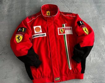 Vintage Ferrari F1 Racing Jacket: Embroidered Team Motorsport Apparel