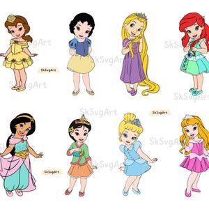 Baby Princess SVG Bundle, Cute Princess Clipart, Belle Ariel Rapunzel Cinderella Digital Files for Cricut Sublimation, Svg Files For Cricut