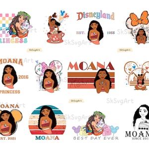 Moana png-bundel, prinsesafdrukken, gekreun clipart, prinses png voor shirts, feestvarken decoratie, digitale download voor sublimatie
