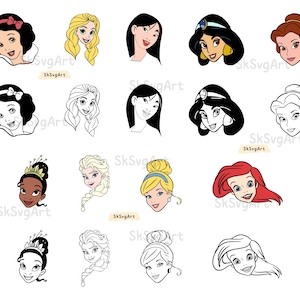 Princess Head Svg Bundle, Princess Silhouette, Princess Clipart, Princess Svg Files Cricut, Sublimation Design, Princess DOwnload, Layered