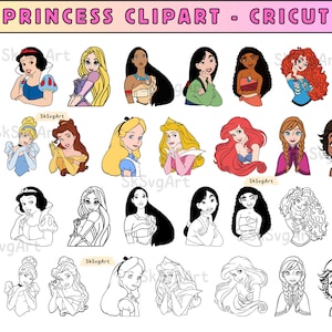 Princess SVG Bundle, 32 Princess Clipart Set for Cricut and Silhouette, Digital Download Princess Cut Files, Princess Layered, Sublimation
