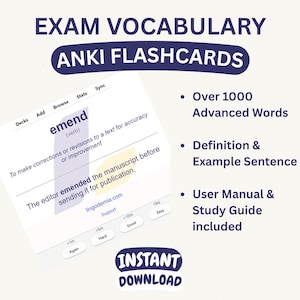 Tarjetas de vocabulario Anki para exámenes de inglés: más de 1000 palabras de alto nivel (descarga digital)