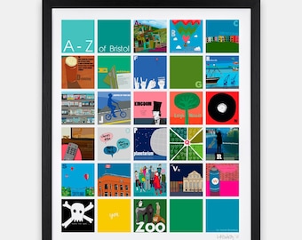 A-Z of Bristol - A1 litho poster print by Hannah Broadway UPDATE