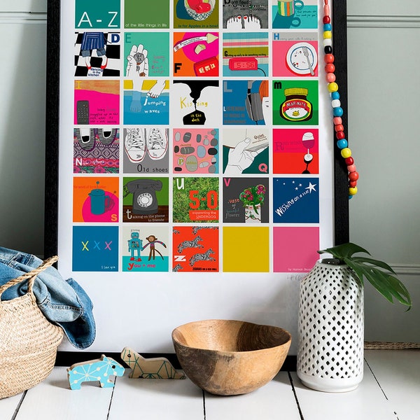 A-Z of the little things in life - A1 litho poster print by Hannah Broadway