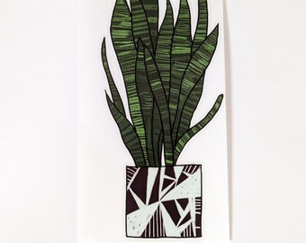 SNAKE PLANT -Illustrated pot plant vinyl window sticker by Hannah Broadway