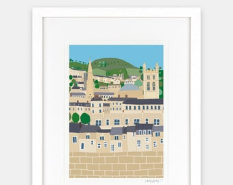 Bath Rooftops by Hannah Broadway  - signed,  editioned digital print of beautiful Bath