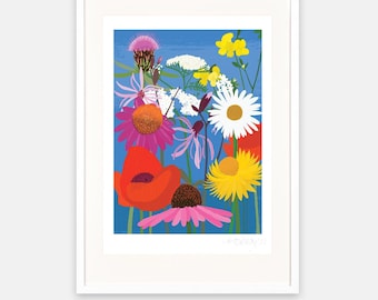 Färgglatt gicléetryck med vilda blommor av Hannah Broadway